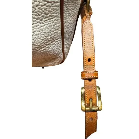 Vtg DOONEY & BOURKE AWL Equestrian Bag White Pebbled Leather British Tan 80's - Picture 14 of 16
